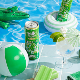 Limesicle Nello Energy can poolside with lime popsicles