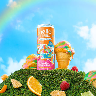 Rainbow Sherbet Nello Energy can with sherbet cones