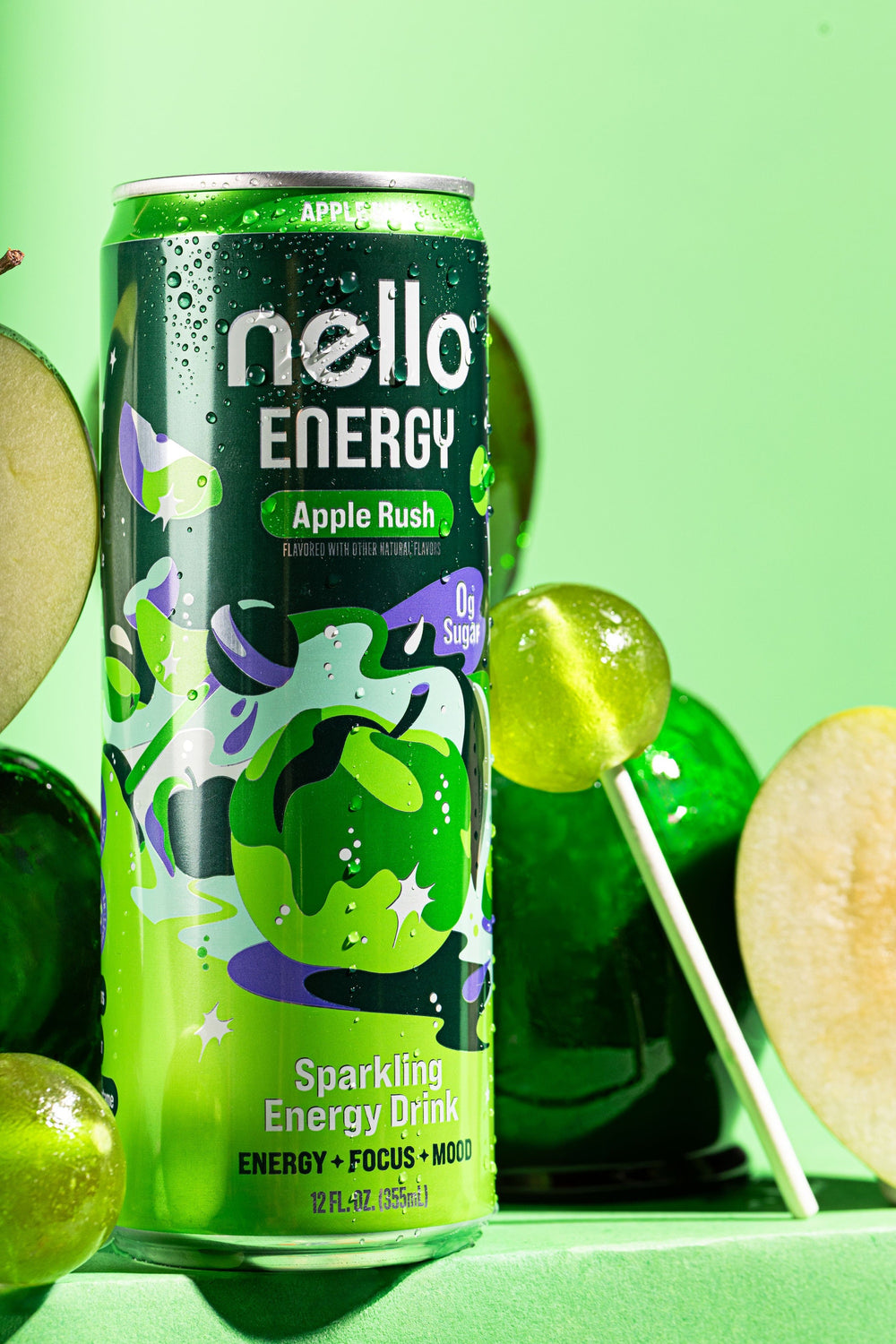 Nello Energy Apple Rush can with green apples