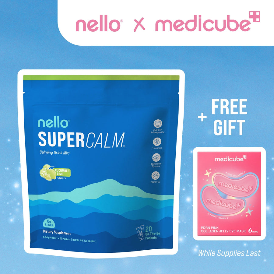 Nello Supercalm 20-count bag with a free medicube PDRN Pink Collagen Jelly Eye Mask