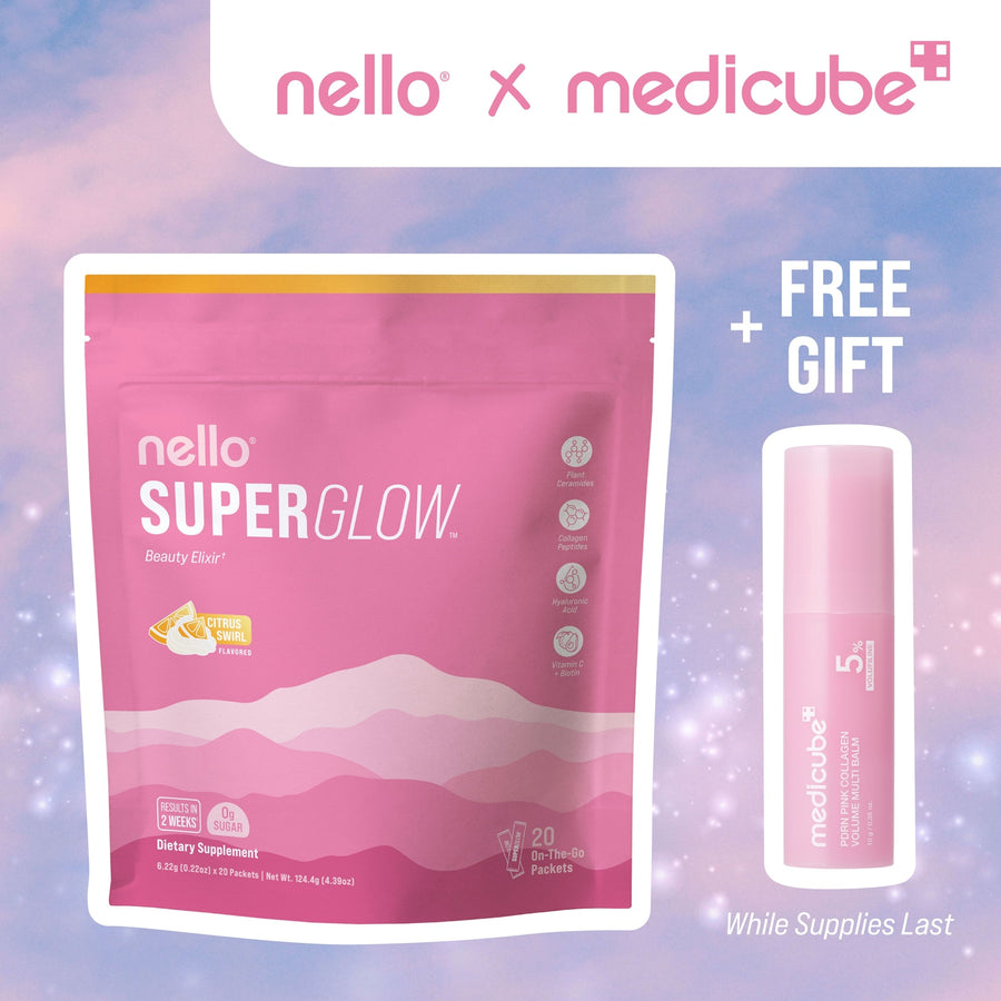 Nello Superglow 20-count bag with a free medicube PDRN Multi Balm