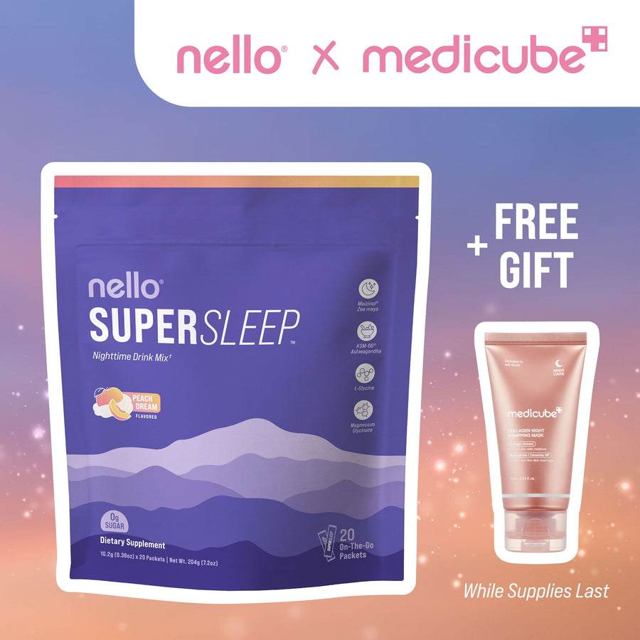 Nello Supersleep 20-count bag with a free medicube Collagen Night Wrapping Mask